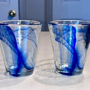 Bormioli Rocco Murano cobalt blue swirl Italian drinking glasses set two 14oz